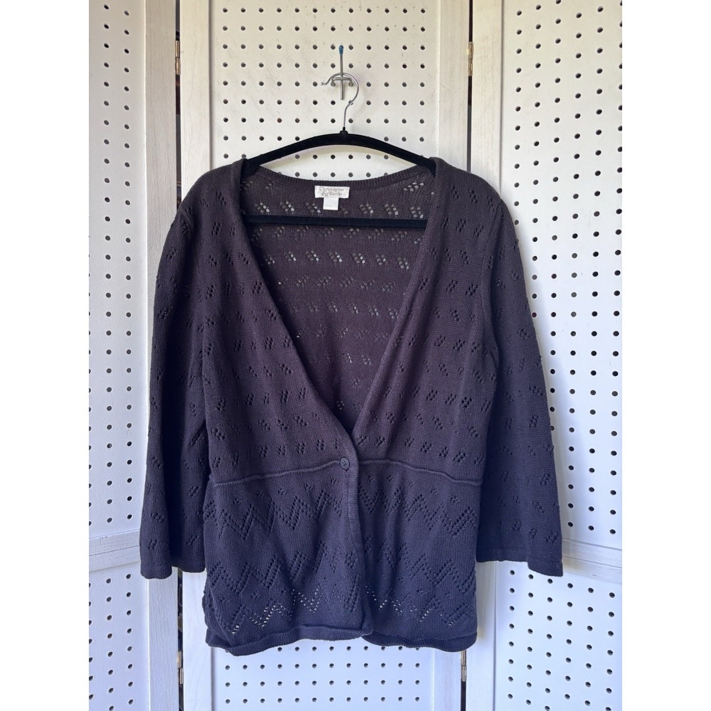 Christopher & Banks XL Black Button Cardigan Sweater 3/4‎ SLV Ramie Cotton